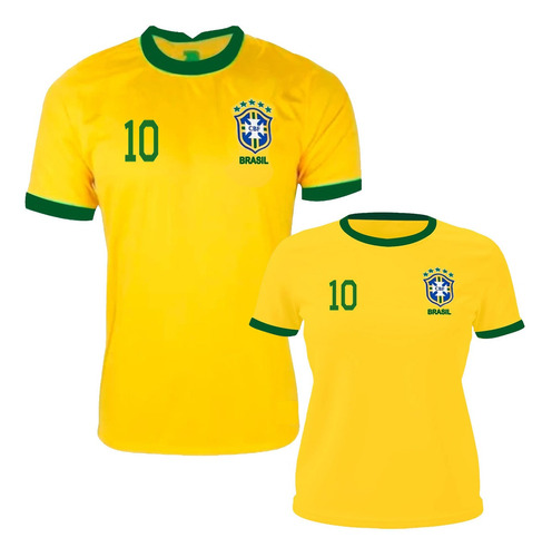 Kit Copa Mundo Camiseta + Feminina Camisa Do Brasil Babylook