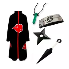 Kit Manto Akatsuki+bandana + Kunai+shuriken Colar - Naruto