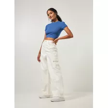 Calça Wide Leg Cargo Off-white