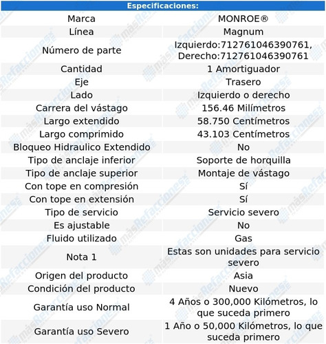 Amortiguador Magnum Gas Tra Ford Taurus 13-18 Monroe Foto 2