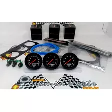 Kit 3 Manometros Vw Gol Turbo Cronomac Preto + Regua Brinde