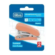 Grampeador 12 Folhas Mini C/ Extrator G101 Salmão Tilibra