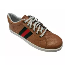 Tênis Sapatênis Couro Tiger Ace Gucci Signature Marrom