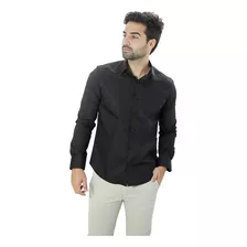 Camisa Social Preta, Masculina, Manga Longa, Comfort Fit.