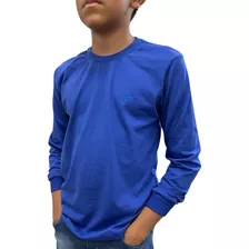 Camiseta Manga Longa Algodão Básica Infantil Juvenil Menino