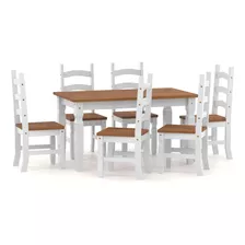 Juego De Comedor Mesa + 6 Sillas Madera Reforzada Lcm Color Blanco Diseño De La Tela De Las Sillas Liso