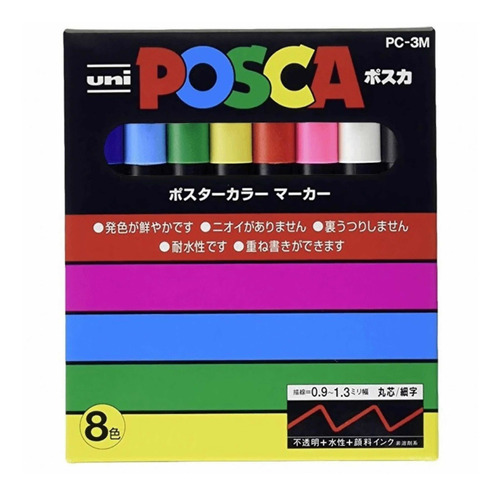 Set Marcadores Posca 3m 8 Colores Original Japonés