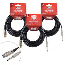 Kit 3 Cabos Xlr/p10 Mono 5 Metros Para Violão E Microfone