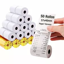50 Rollos Papel Térmico 57x40 Impresora Miniprinter 58mm