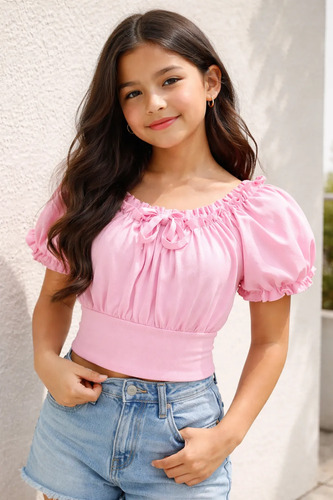 Blusa Rosa Laço Manga Bufante Nina Kids Blusa Astronauta Verde Cod.162- M