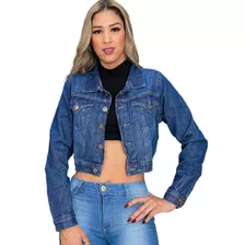 Jaqueta Feminina Jeans Curta Com Elástico Na Barra Gringa