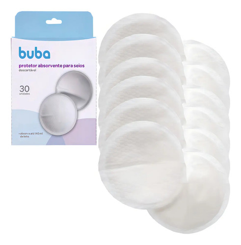 Kit 30 Protetores Absorvente Para Seios Descartável Buba Bra Branco