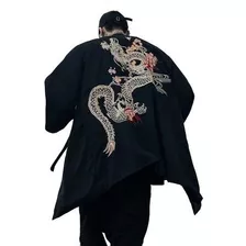 Casaco De Quimono Chinês Bordado Dragon Yukata