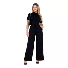 Conjunto Calça Pantalona E Blusa Gola Alta Wide Leg