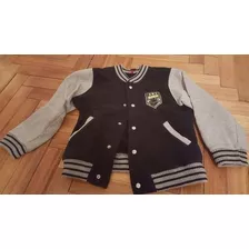 Campera Universitaria Bomber Negra Gris Niño Advanced T. 10