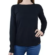 Blusa Feminina Lunender Ml Malha Canelada Preta - 00388