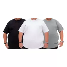 Kit 3 Camisetas Plus Size Algodão G1 Ao G5 - Pto/bco/cinza