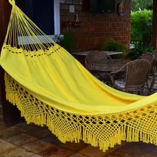 Rede De Dormir Casal Clone Com Varanda Macramé Amarelo