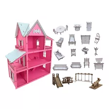 Casa De Boneca Infantil Em Mdf Pintado + Parquinho Promoção