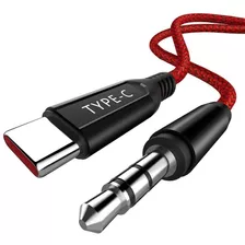 Cable Conector Aux Usb-c A 3,5mm M/m | Rojo Trenzado / 2m