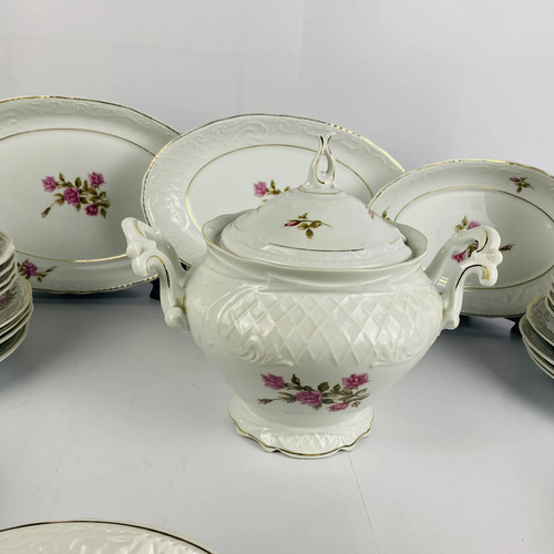 Jogo De Jantar Schmidt Rosas Porcelana 40 Peças Vintage Branco Florido 5