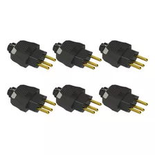 Kit 6 Plugues Machos 2p+t 10a 250v Axial Preto Prensa Cabo