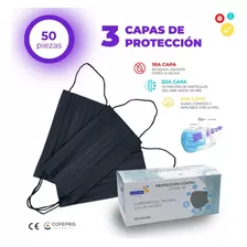 Cubrebocas Negro Tricapa 50 Pzs Certificado Plisado