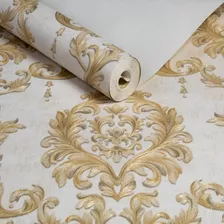 Papel De Parede Vinilico Lavavel Arabescos Dourado Bege 10m