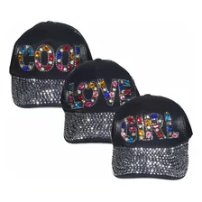 Gorra Love Girl Cool Con Strass Y Lentejuelas Regulable