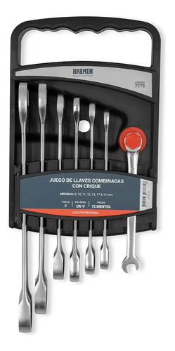 Set Llaves Combinadas Con Crique Bremen 7pz 8a19 Mm 7775 Dgm