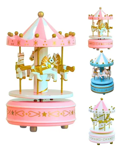 Carrossel Cavalinho Musical Caixinha De Música Quarto Bebê Rosa E Branco Com Detalhes Dourados Carrossel / Cavalos