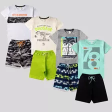 4 Conjuntos Camiseta Bermuda Moletinho Infantil Verão Menino