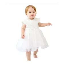 Vestido Branco Mandrião Batizado Renda Guipir Bebê Casamento