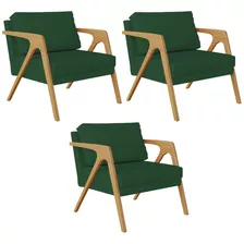 Kit 03 Poltronas Decorativas Sala Pietra Suede Verde Musgo Cor Verde-musgo Desenho Do Tecido Liso