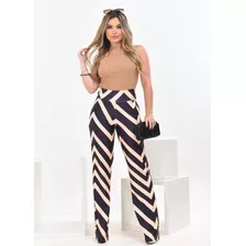 Conjunto Calça Pantalona E Cropped Top Trico Look Festa Verã