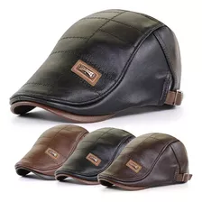 Boina Plana De Cuero Para Hombre, Gorra De Cuero, Otoño