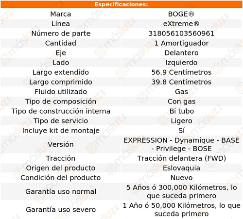 (1) Amortiguador Gas Izq Del Koleos L4 2.5l 09/16 Boge Foto 2