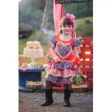 Vestido Caipira Infantil Quadrilha Festa Junina Vermelho