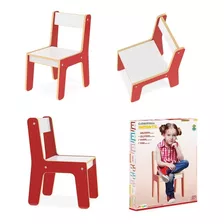 Cadeira Cadeirinha Infantil Madeira Mdf Vermelho Junges