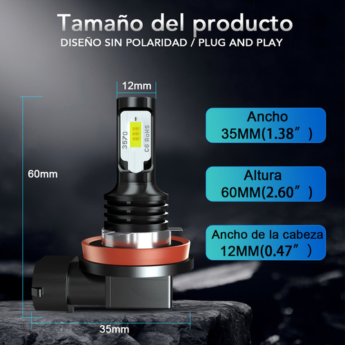 1 Par H8 H9 H11- Bombilla Led Antiniebla Para Hyundai Kia Y Foto 5