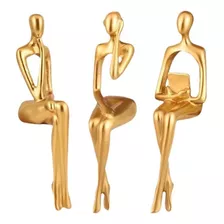 Escultura De Figura Abstracta De 3 Piezas En Oro