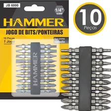 Jogo De Pontas Bits Encaixe 1/4 10pcs 65mm Hammer Gyjb6000i