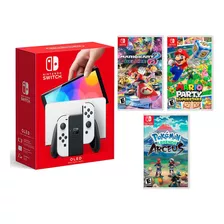 Nintendo Switch Oled Blanco+pokémon Arceus+2 Juegos Mario