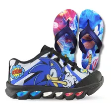 Tenis De Led Do Sonic Veloz Boom + Chinelo Lançamento Novo