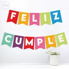 Kit Imprimible Banderines Feliz Cumple. Arcoiris