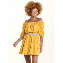 Vestido Moda Evangélica Amarelo Em Algodão Marialícia 