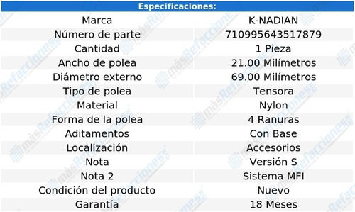 Polea Tensora 4 Ranuras Nylon K-nadian 924 L4 2.5l 88 Foto 3