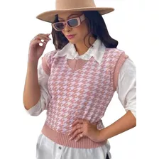 Colete Feminino Tricot Tricô Pied Poule Blusa Blusinha Moda