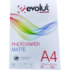 100 Folhas Papel Fotográfico Matte Fosco Evolut 230g A4