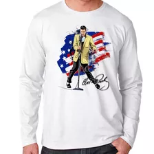 Camiseta Manga Longa Blusa Frio Elvis Presley Bandeira Eua